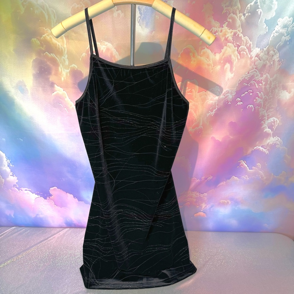 Vintage 90’s Byer Too California Black Stretch Velvet Slip Dress, Sparkly Medium